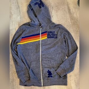 Walt DISNEY World MENS Gray Zip-Up Hoodie with Colorful Stripes